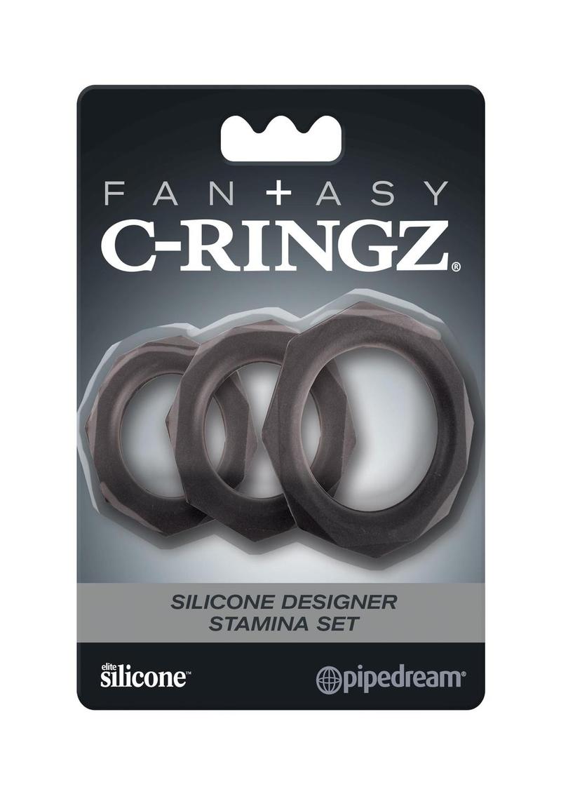 Load image into Gallery viewer, Fantasy C-Ringz Silicone Designer Stamina Cock Ring - Black - Set
