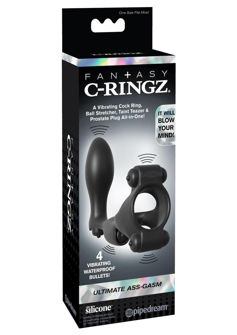 Load image into Gallery viewer, Fantasy C-Ringz Ultimate Silicone Ass-Gasm Cock Ring with Bullets - Black
