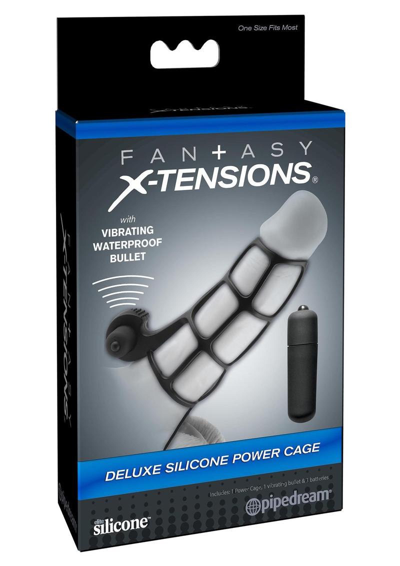 Load image into Gallery viewer, Fantasy X-Tensions Silicone Deluxe Power Vibrating Cock Cage - Black
