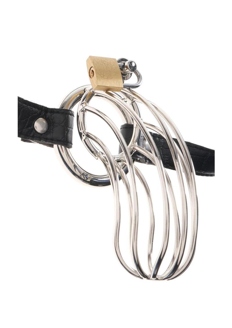 Load image into Gallery viewer, Fetish Fantasy Extreme The Prisoner Steel Cock Cage Chastity Belt with Lock - Metal/Silver
