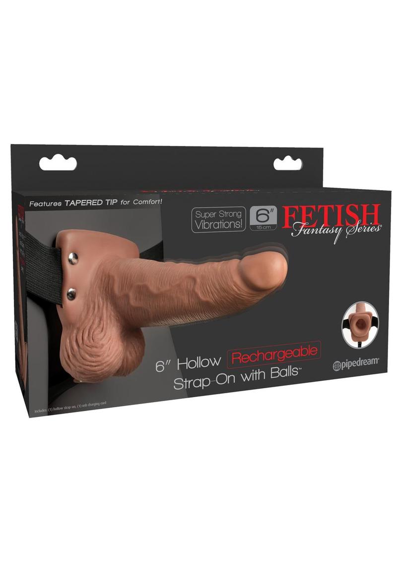 Load image into Gallery viewer, Fetish Fantasy Hollow Rechargeable Strap-On with Balls - Tan - 6in
