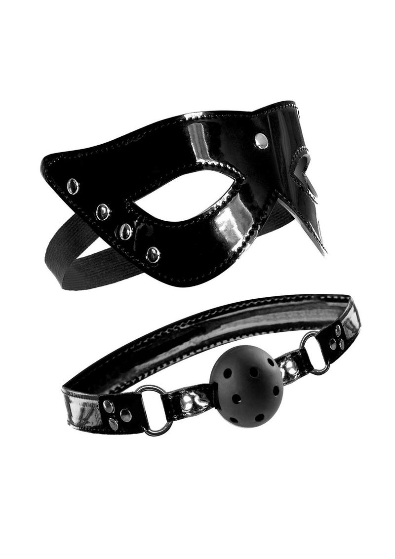 Load image into Gallery viewer, Fetish Fantasy Series Limited Edition Masquerade Mask and Ball Gag - Black - Set
