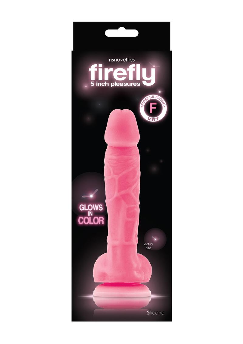 Load image into Gallery viewer, Firefly 5 Inch Pleasures Silicone Glow In The Dark Dildo - Glow In The Dark/Pink - 5in
