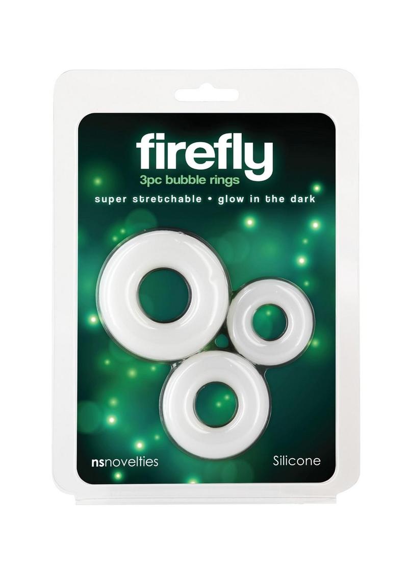 Load image into Gallery viewer, Firefly Bubble Ring Glow In The Dark Cock Ring - Glow In The Dark/White - 3 Pieces/Set
