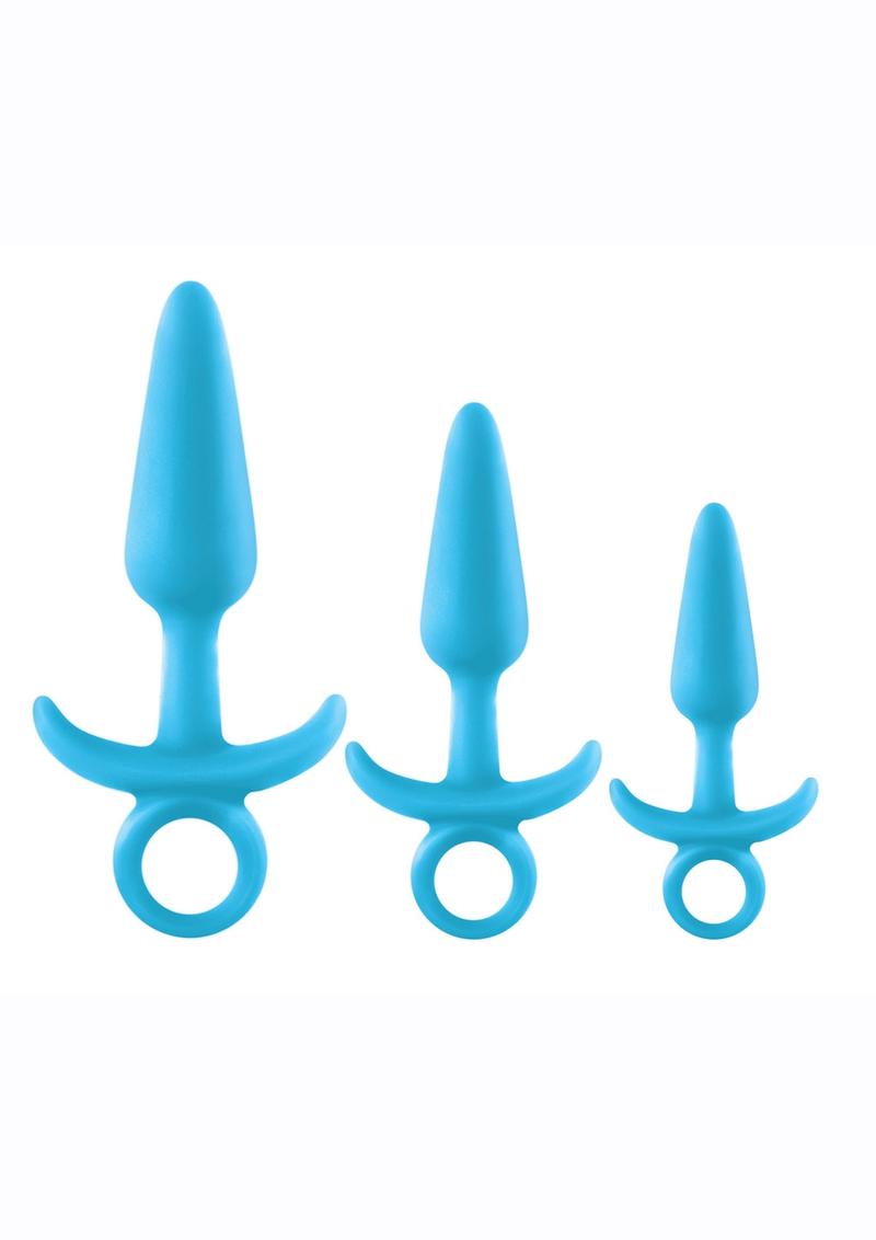 Load image into Gallery viewer, Firefly Prince Trainer Kit Silicone Butt Plugs - Blue/Glow In The Dark
