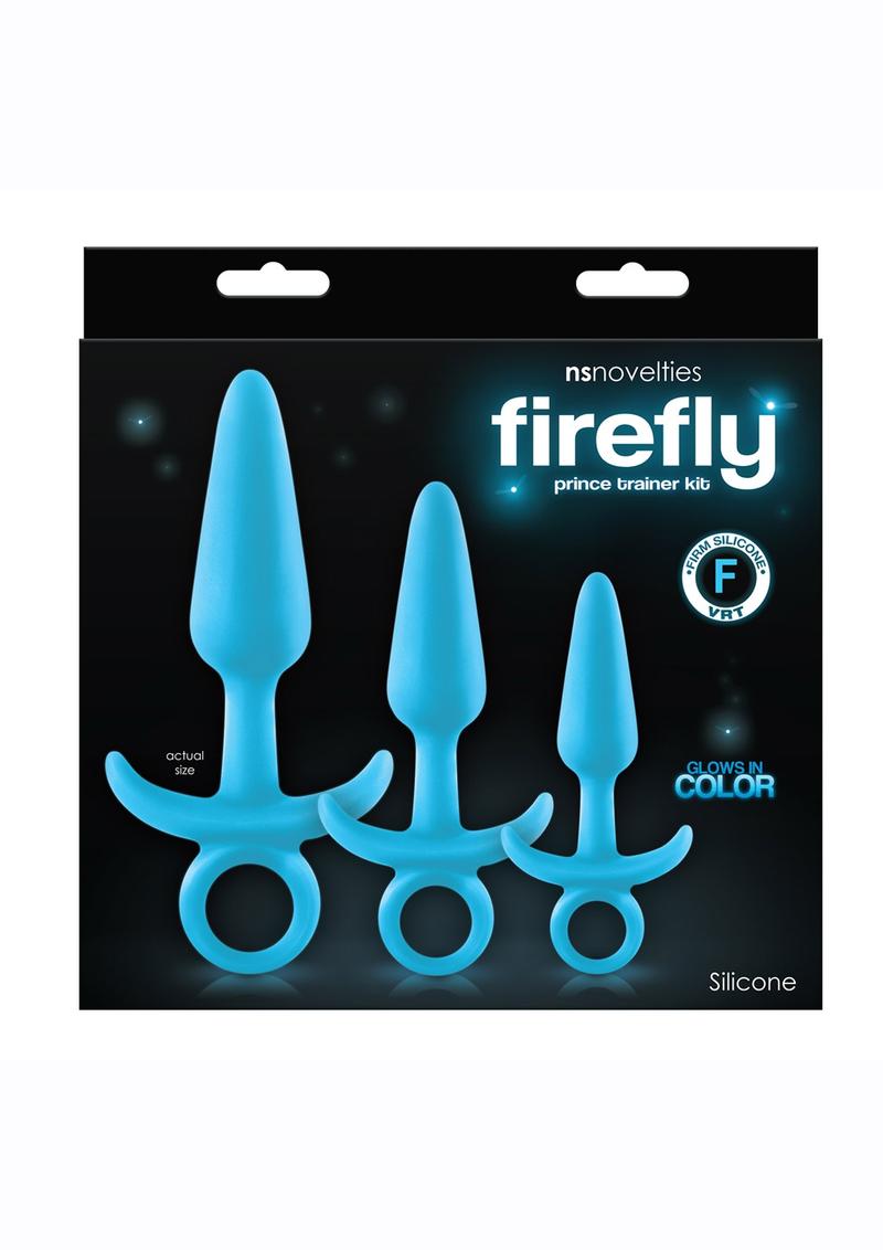 Load image into Gallery viewer, Firefly Prince Trainer Kit Silicone Butt Plugs - Blue/Glow In The Dark
