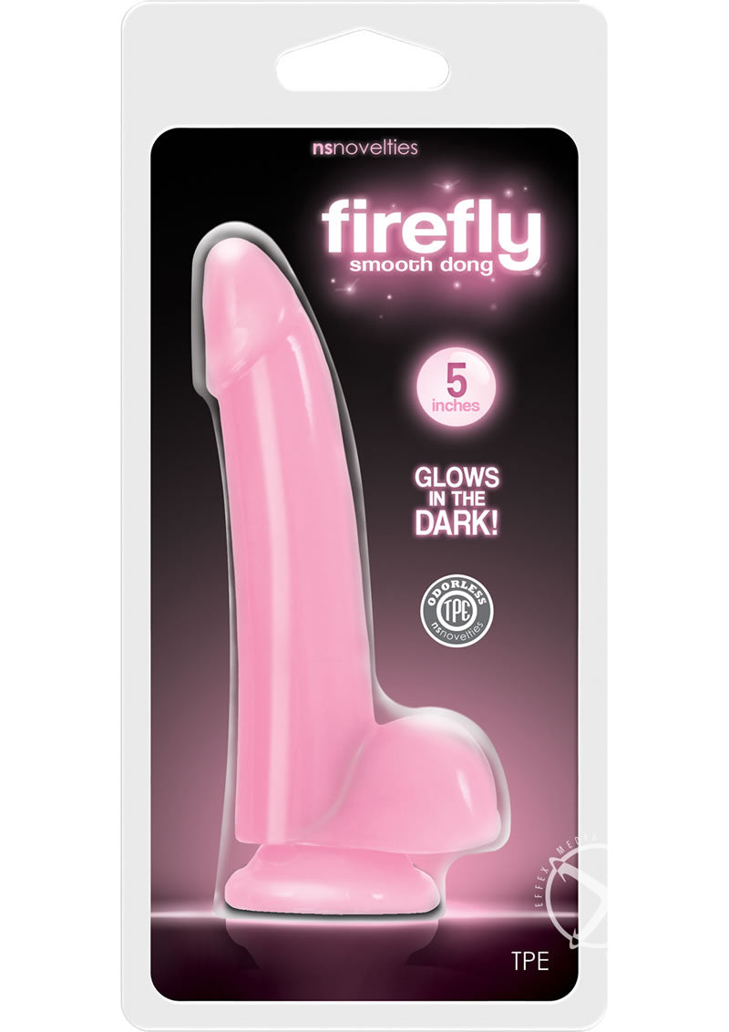 Load image into Gallery viewer, Firefly Smooth Dong Dildo - Glow In The Dark/Pink - 5in
