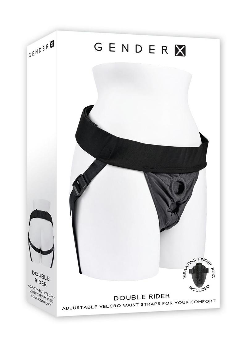 Load image into Gallery viewer, Gender X Double Rider Harness with Vibrating Ring - Black
