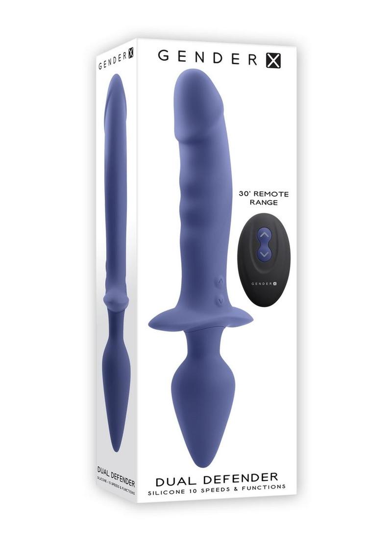 Load image into Gallery viewer, Gender X Dual Defender Rechargeable Silicone Dual Vibrator - Purple
