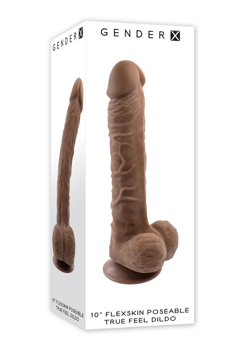 Load image into Gallery viewer, Gender X Flexskin Poseable True Feel Dildo - Chocolate - 10in
