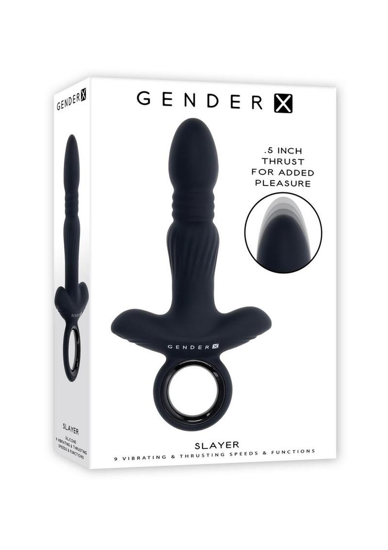 Load image into Gallery viewer, Gender X Slayer Rechargeable Silicone Thrusting Anal Vibrator - Black
