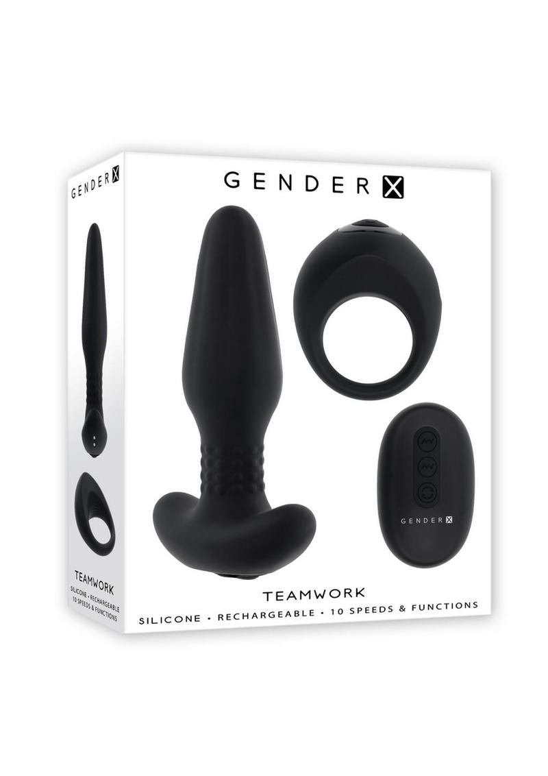 Load image into Gallery viewer, Gender X Teamwork Rechargeable Silicone Anal Plug with Remote - Black
