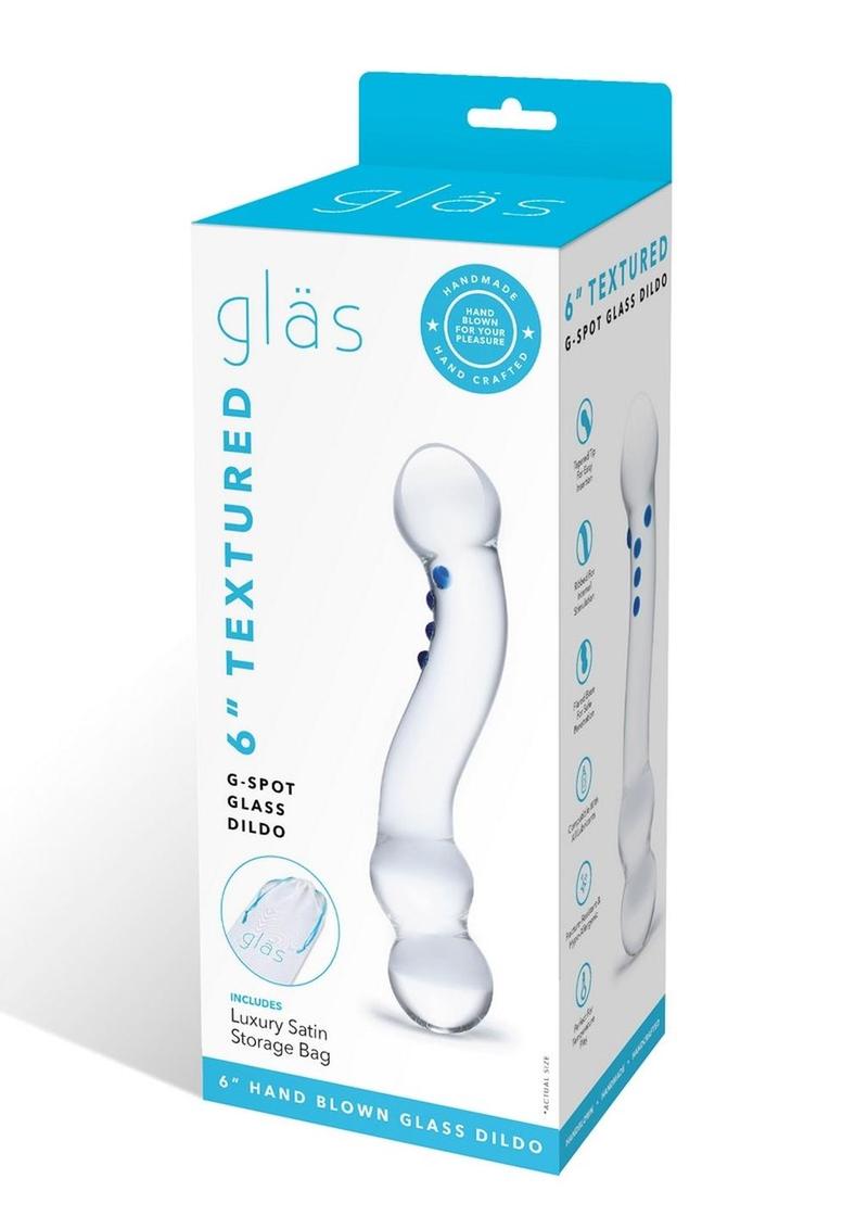 Load image into Gallery viewer, Glas Curved G-Spot Glass Textured Dildo - Blue/Clear - 6in
