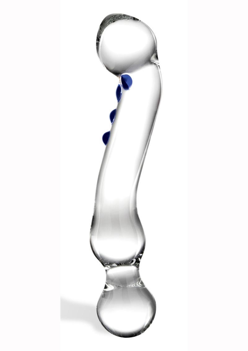 Load image into Gallery viewer, Glas Curved G-Spot Glass Textured Dildo - Blue/Clear - 6in
