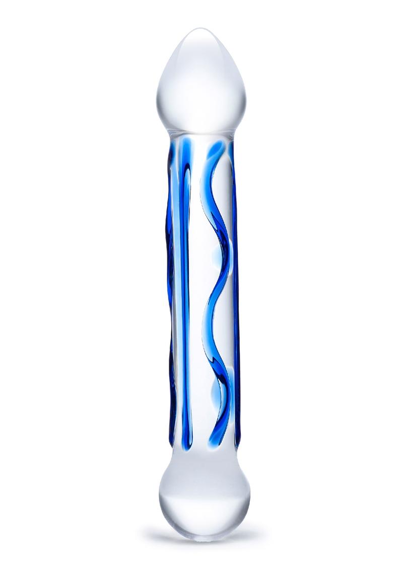 Load image into Gallery viewer, Glas Full Tip Glass Textured Dildo - Blue/Clear - 6.5in
