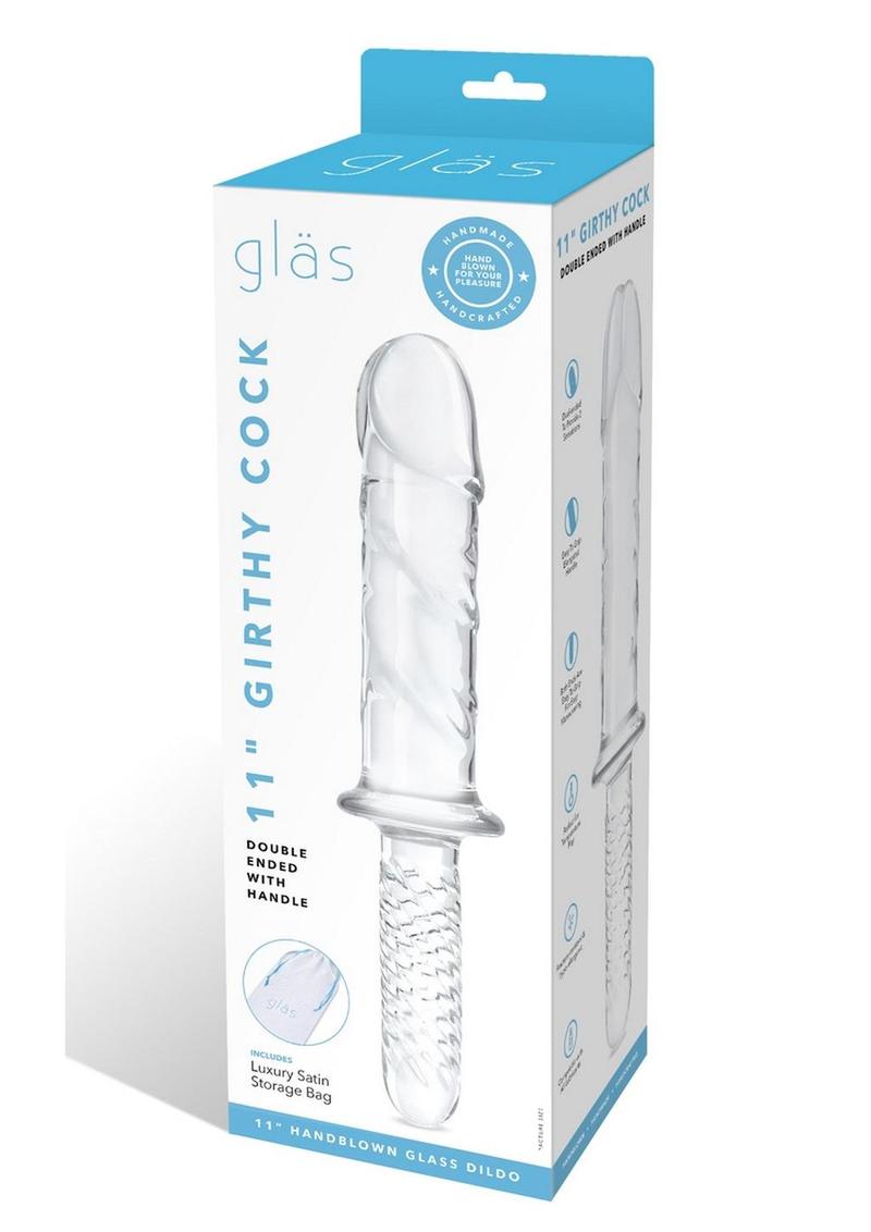 Load image into Gallery viewer, Glas Girthy Glass Cock Double Ended with Handle - Clear - 11in
