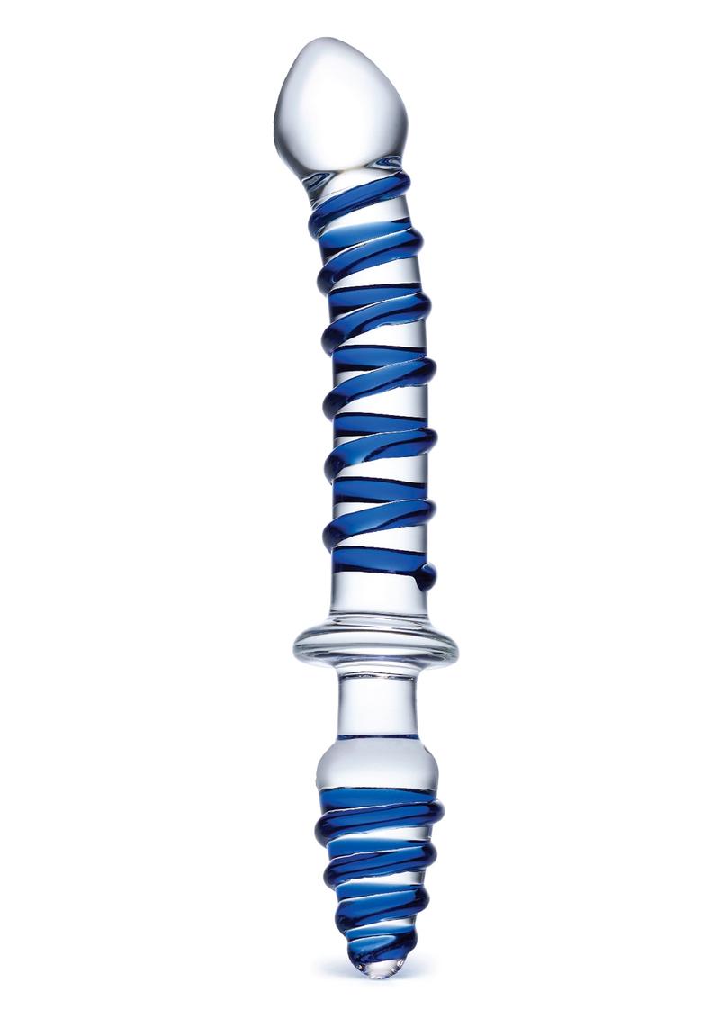 Load image into Gallery viewer, Glas Mr Swirly Double Ended Glass Dildo and Butt Plug - Blue/Clear - 10in
