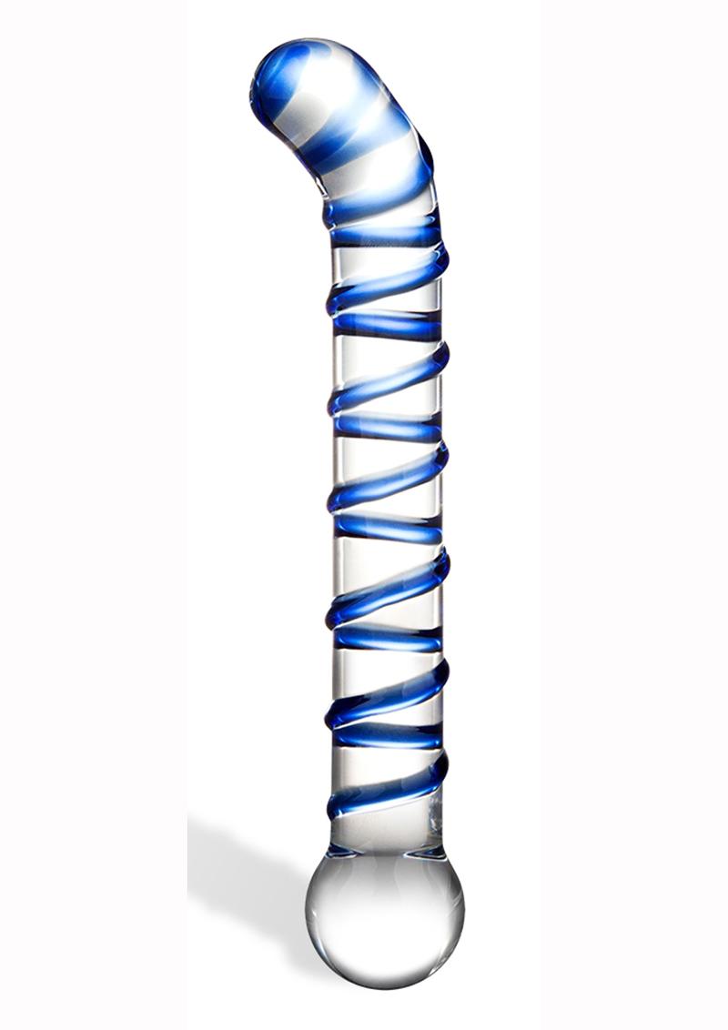 Load image into Gallery viewer, Glas Mr. Swirly G-Spot Glass Textured Dildo - Blue/Clear - 6.5in
