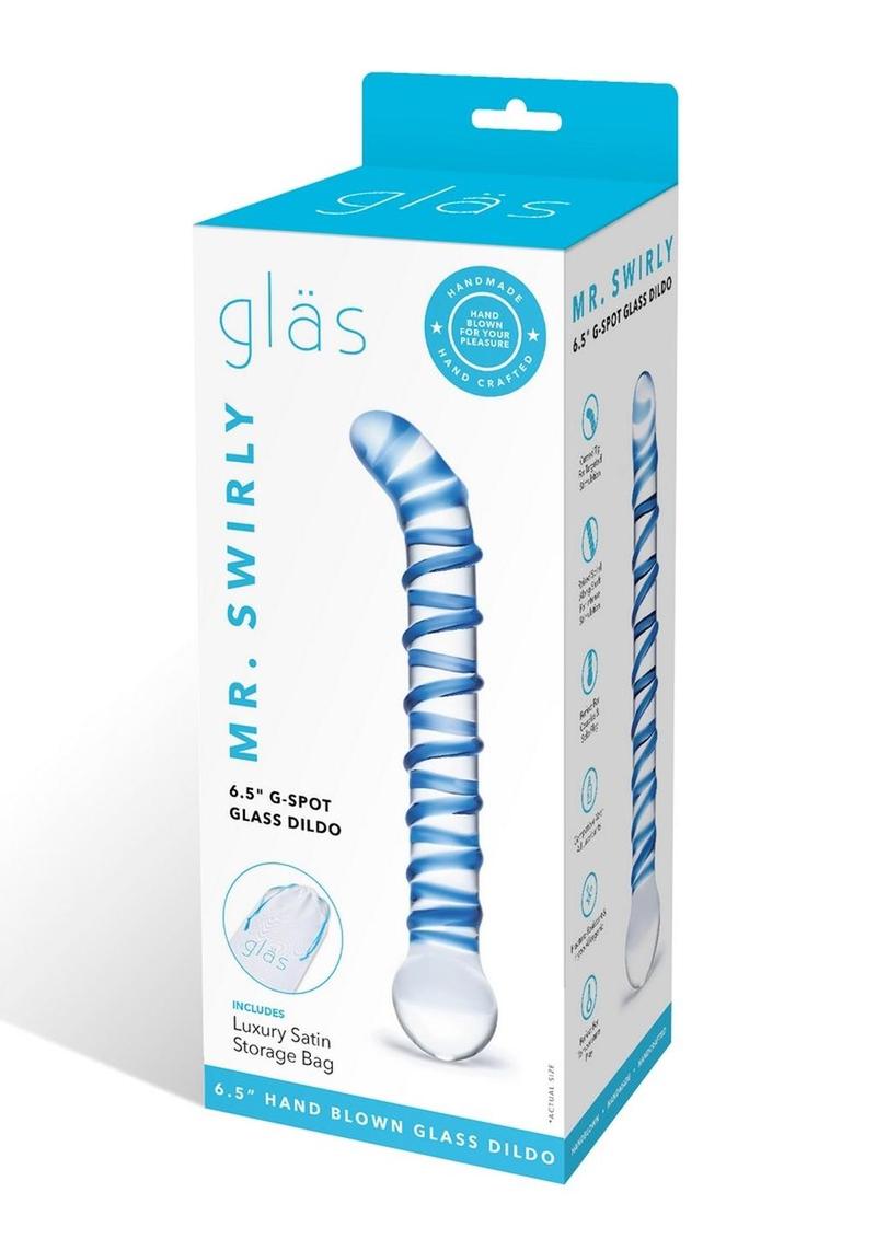 Load image into Gallery viewer, Glas Mr. Swirly G-Spot Glass Textured Dildo - Blue/Clear - 6.5in
