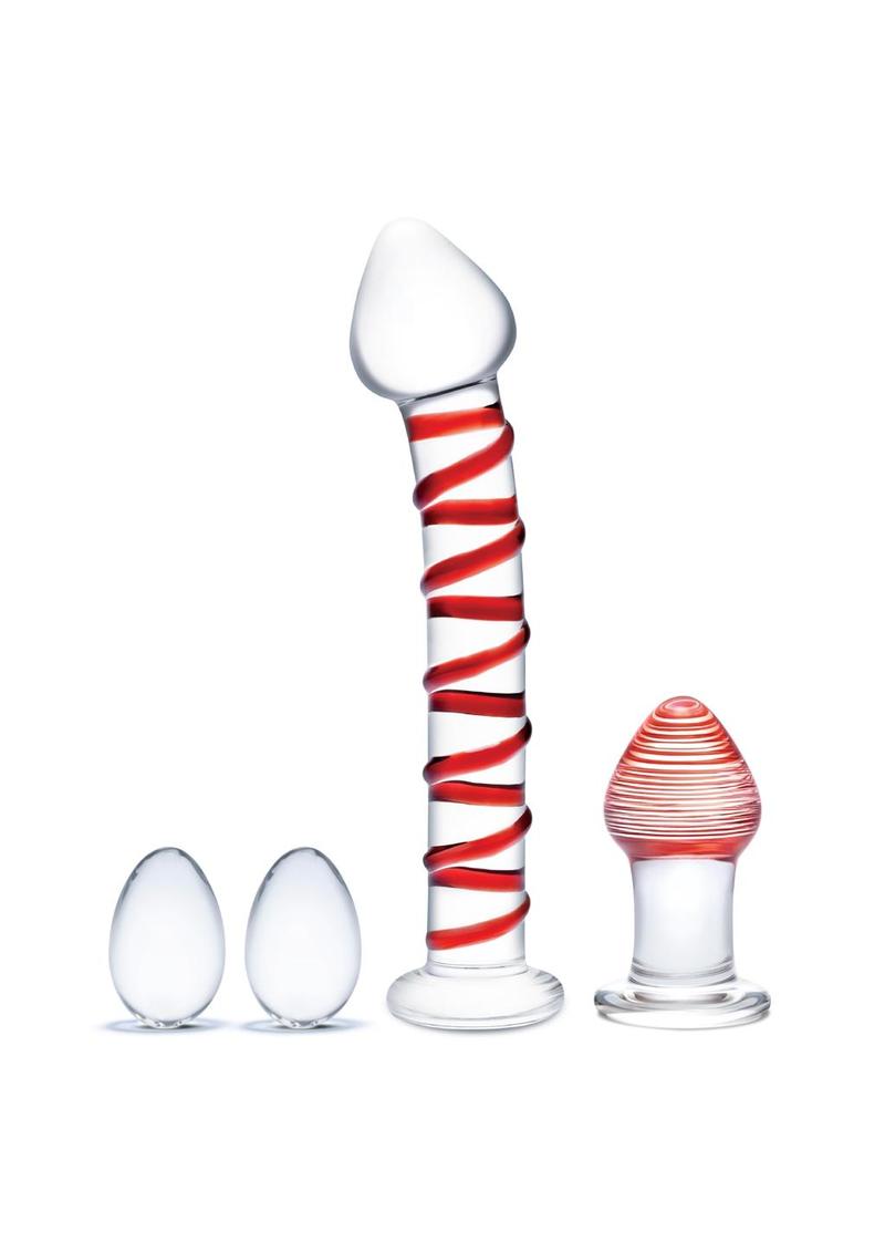 Load image into Gallery viewer, Glas Mr. Swirly Set with Glass Kegal Balls - Clear/Red - 4 Piece
