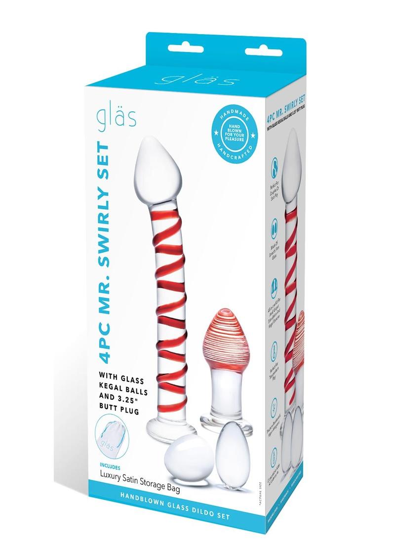 Load image into Gallery viewer, Glas Mr. Swirly Set with Glass Kegal Balls - Clear/Red - 4 Piece
