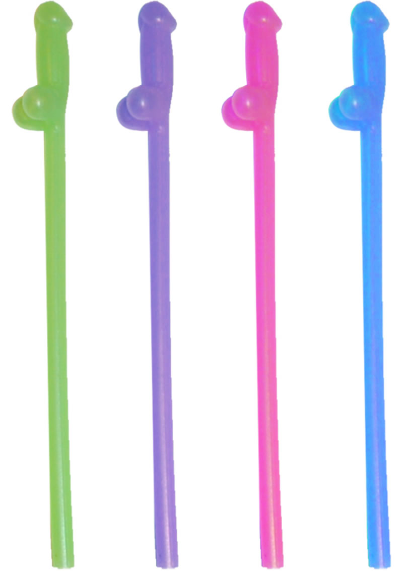 Load image into Gallery viewer, Glowing Naughty Straws - Assorted Colors/Glow In The Dark - 8 Per Pack
