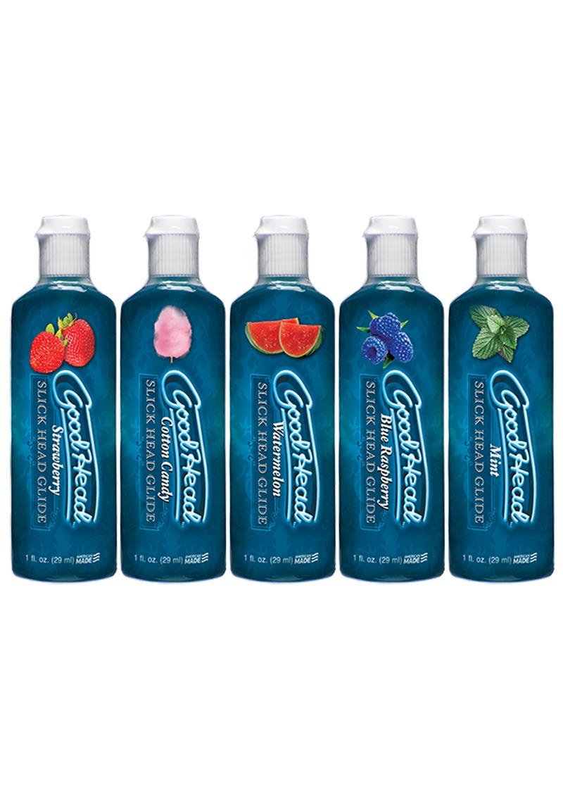 Load image into Gallery viewer, Goodhead Slick Head Glide Water Based Flavored Lubricants 5pc Set Assorted Flavors
