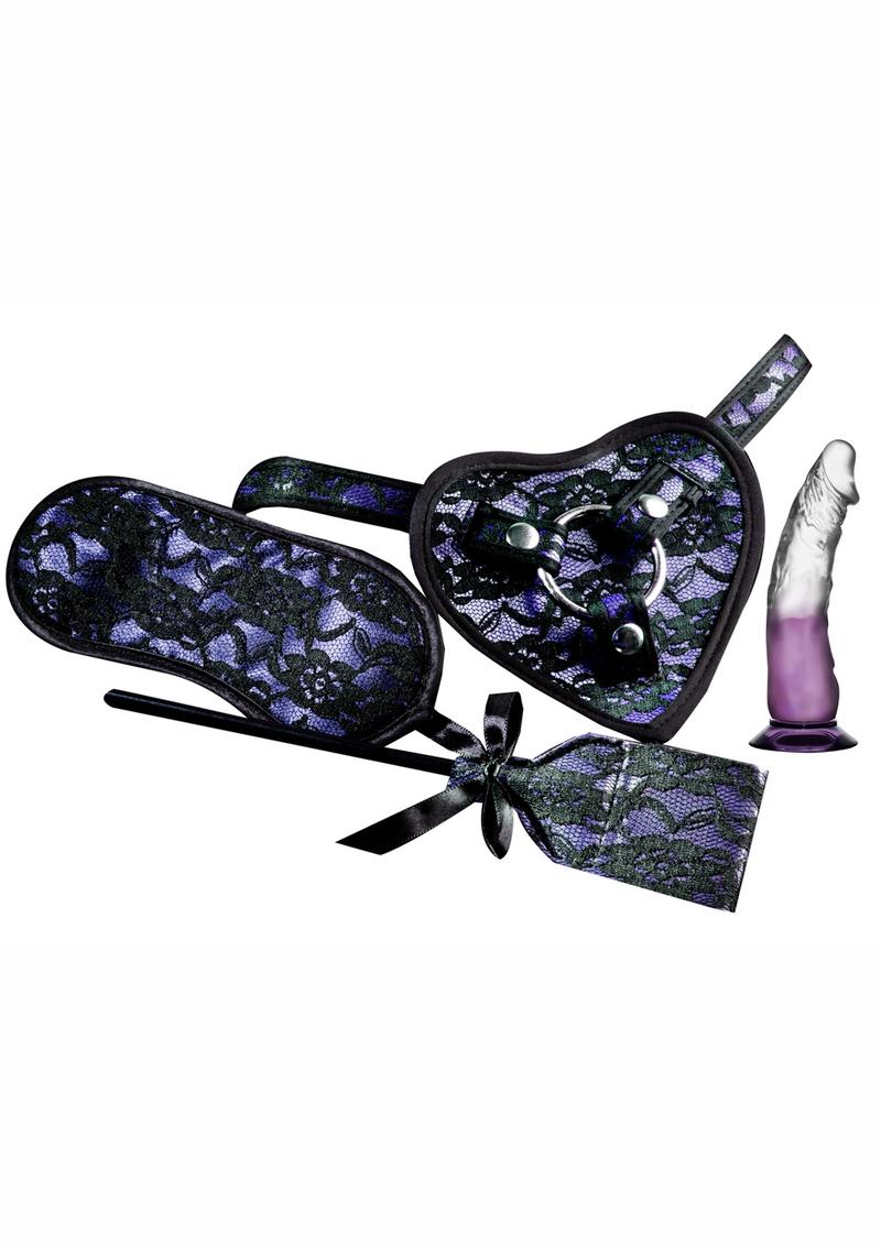 Load image into Gallery viewer, Heart Throb Deluxe Harness Kit with Curved Dildo - Black/Purple
