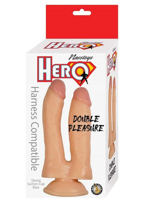 Hero Double Pleasure Double Dildo with Suction Cup - Vanilla