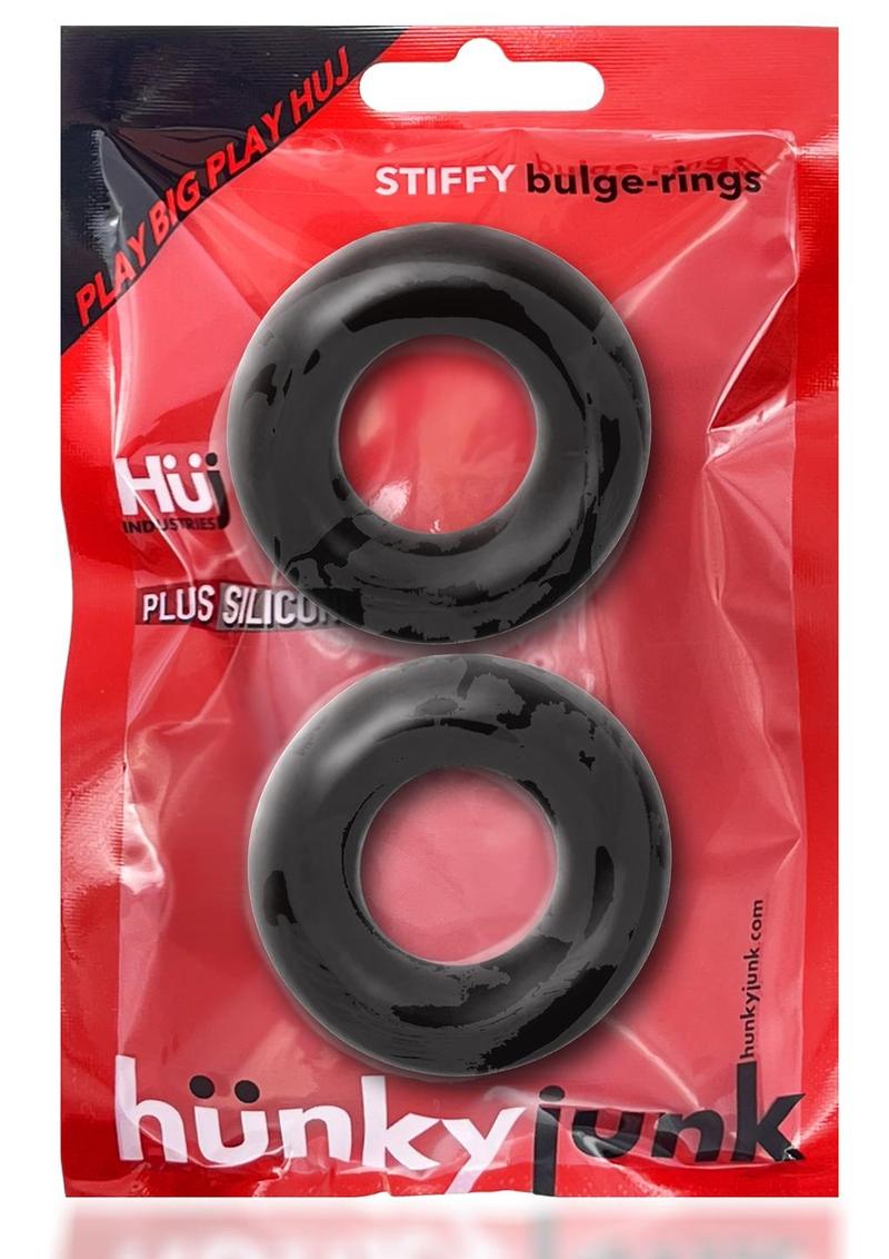 Load image into Gallery viewer, Hunkyjunk Stiffy Bulge Silicone Cock Rings - Black/Tar Ice - 2 Pack
