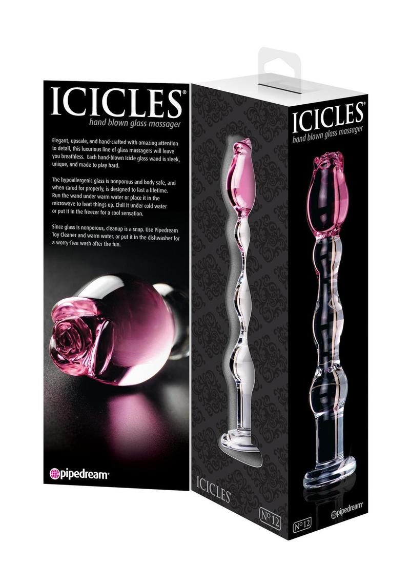Load image into Gallery viewer, Icicles No. 12 Beaded Flower Glass Dildo - Clear/Pink - 7.25in
