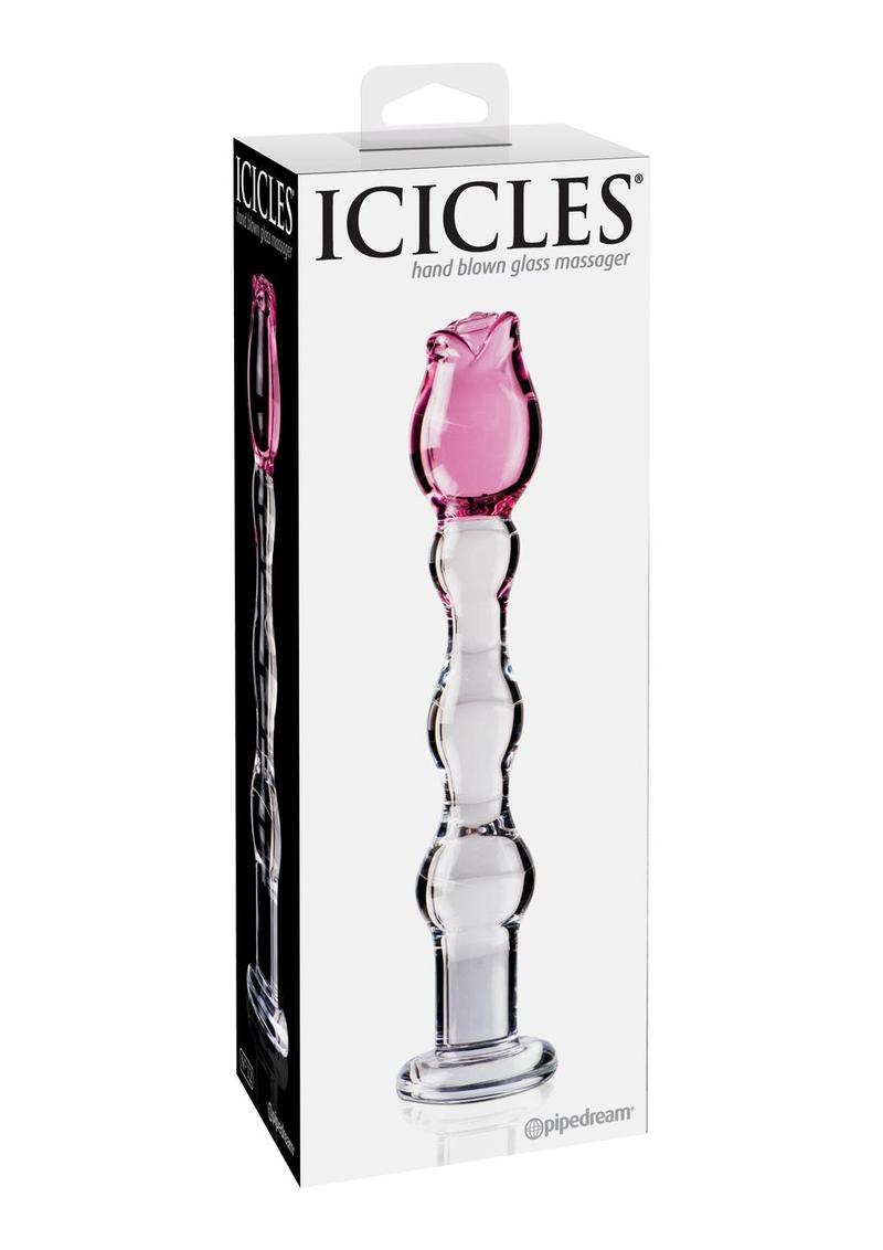 Load image into Gallery viewer, Icicles No. 12 Beaded Flower Glass Dildo - Clear/Pink - 7.25in
