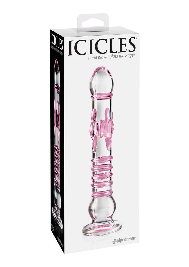 Load image into Gallery viewer, Icicles No. 6 Textured Glass Dildo - Clear/Pink - 8.5in
