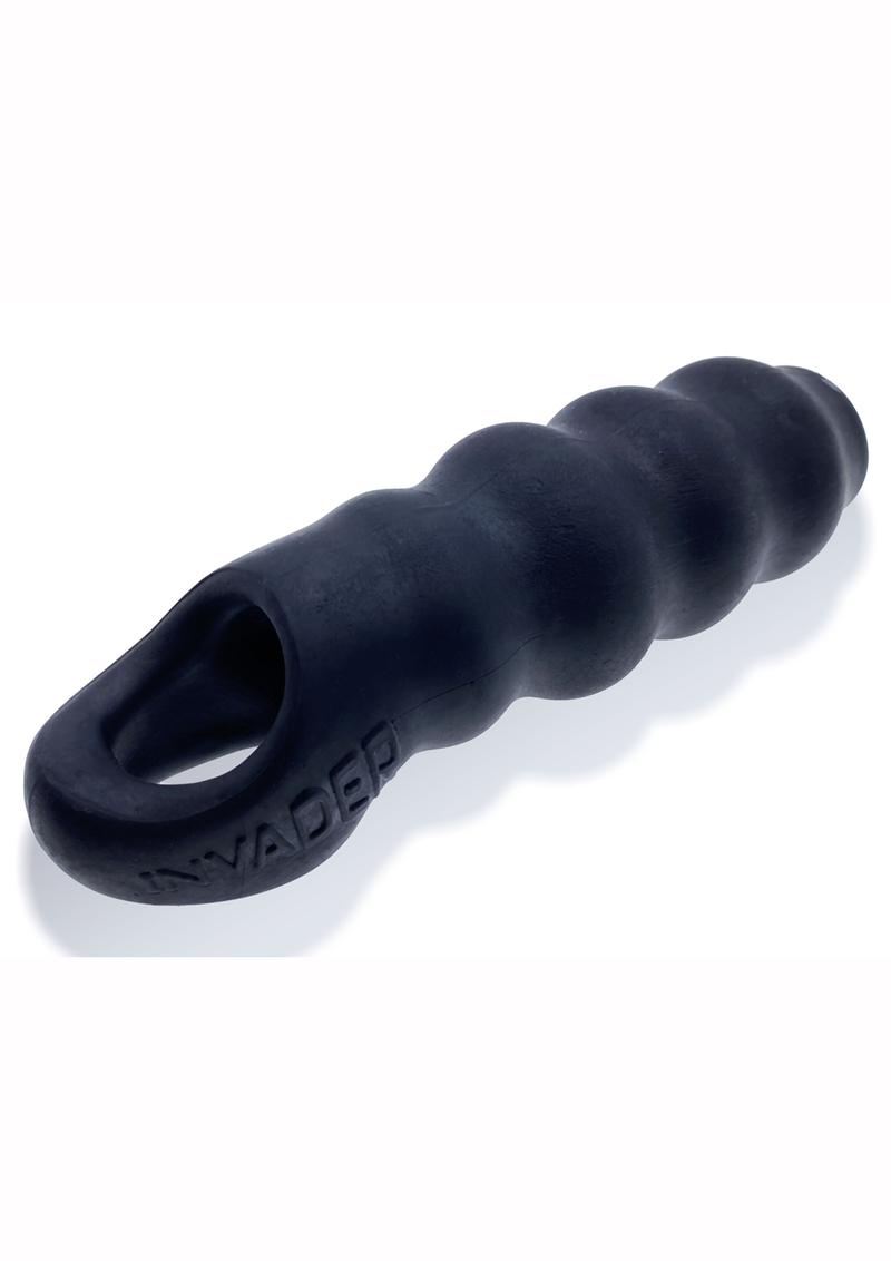 Load image into Gallery viewer, Invader Rippled Open-Ended Silicone Cocksheath Extender - Black/Frost
