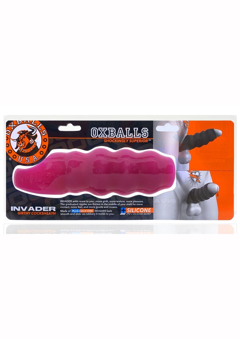 Load image into Gallery viewer, Invader Rippled Open-Ended Silicone Cocksheath Extender - Frost/Pink
