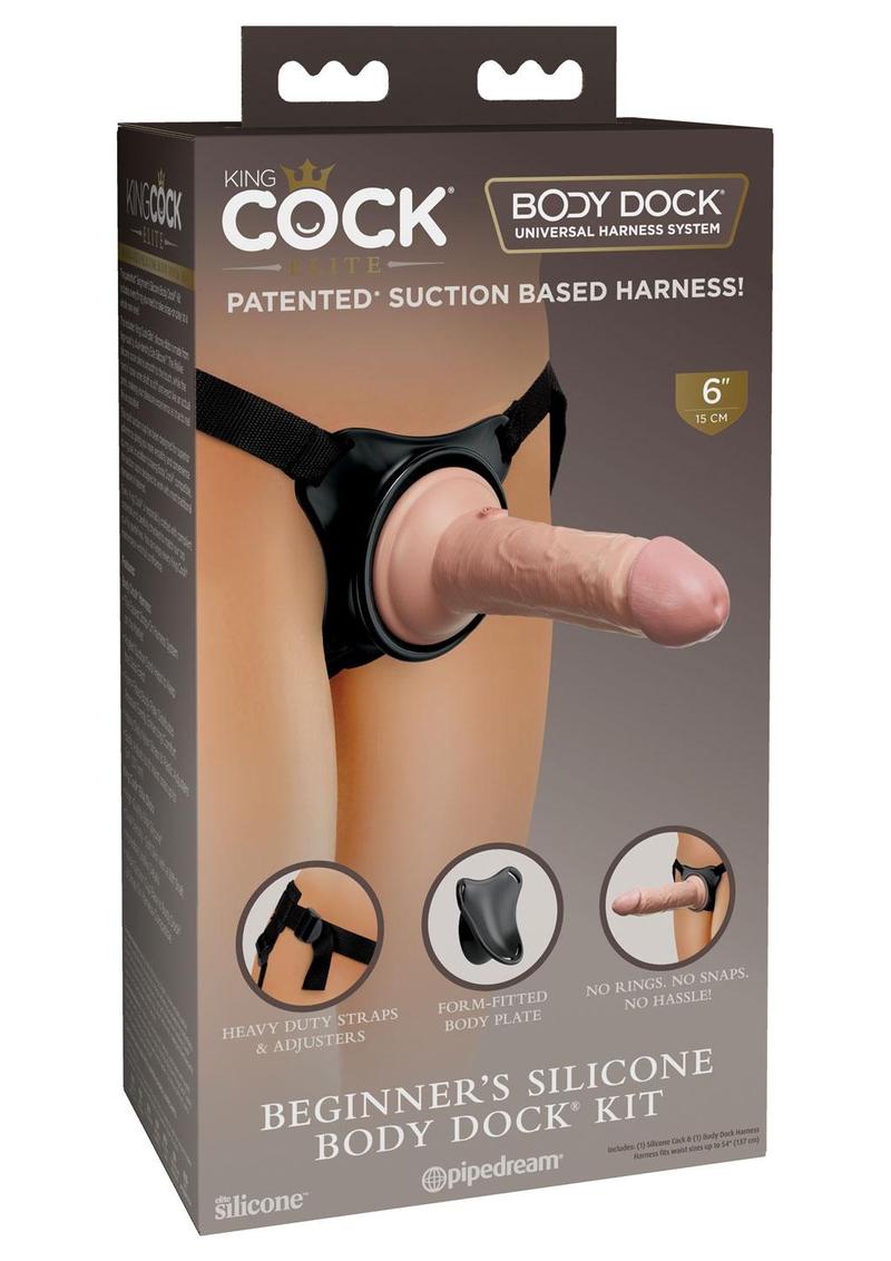 Load image into Gallery viewer, King Cock Beginner&#39;s Silicone Body Dock Strap-On Kit with Dildo - Black/Vanilla - 6in
