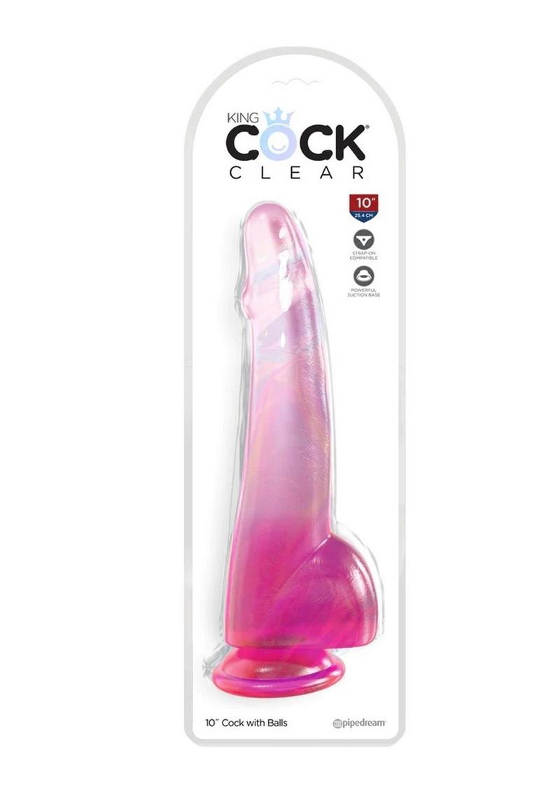 Load image into Gallery viewer, King Cock Clear Dildo with Balls - Clear/Pink - 10in

