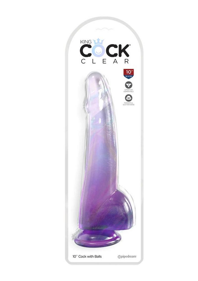Load image into Gallery viewer, King Cock Clear Dildo with Balls - Clear/Purple - 10in
