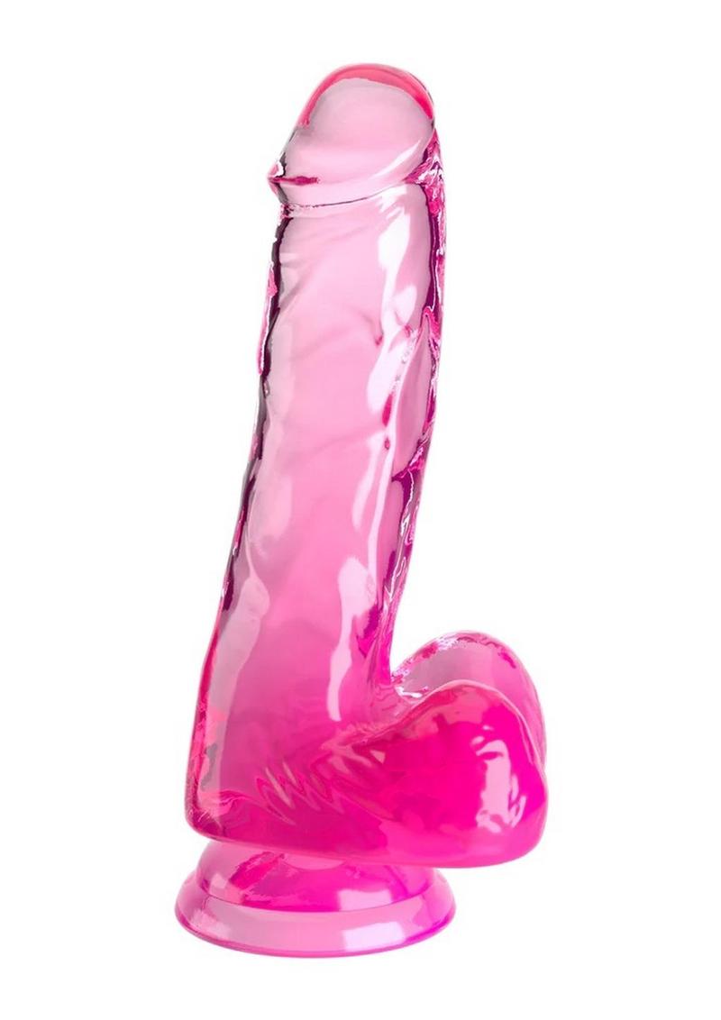 Load image into Gallery viewer, King Cock Clear Dildo with Balls - Clear/Pink - 6in
