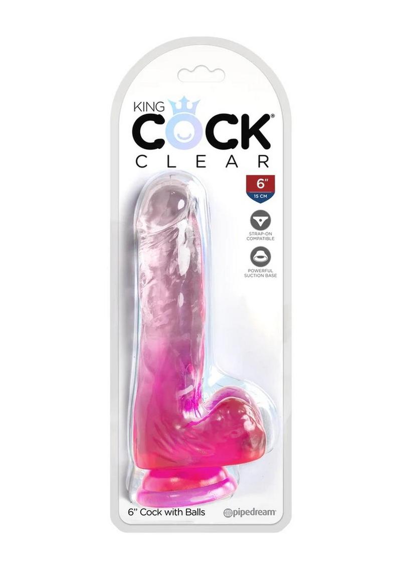 Load image into Gallery viewer, King Cock Clear Dildo with Balls - Clear/Pink - 6in
