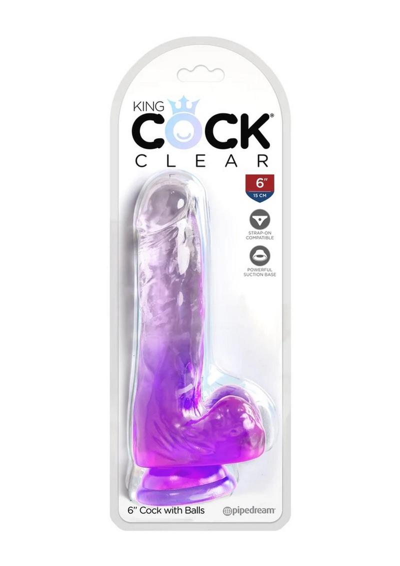 Load image into Gallery viewer, King Cock Clear Dildo with Balls - Clear/Purple - 6in

