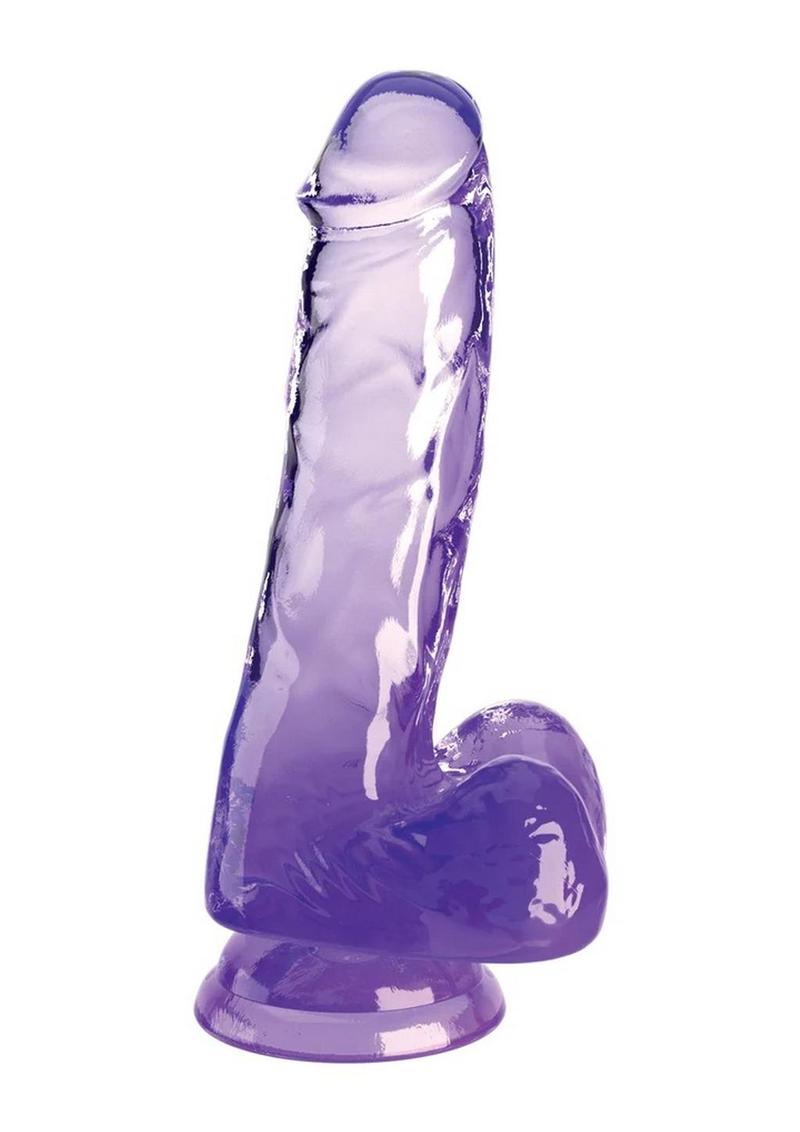 Load image into Gallery viewer, King Cock Clear Dildo with Balls - Clear/Purple - 6in

