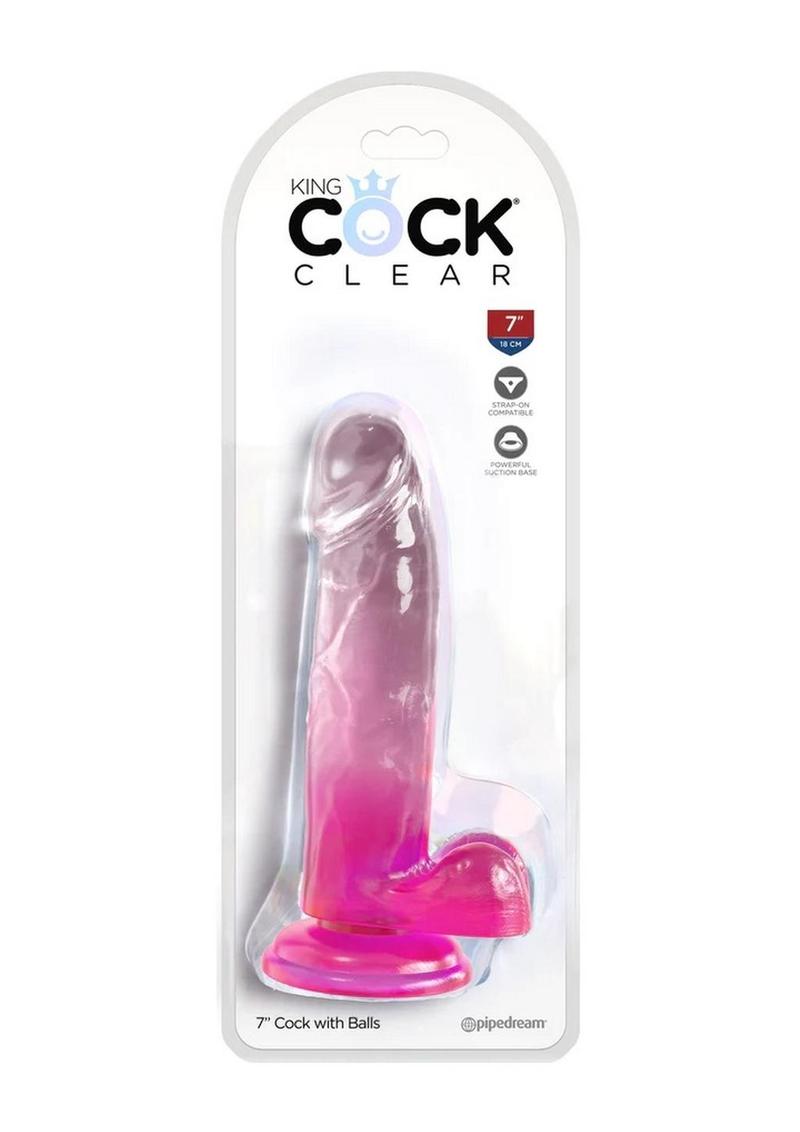 Load image into Gallery viewer, King Cock Clear Dildo with Balls - Clear/Pink - 7in
