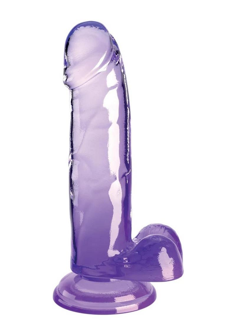 Load image into Gallery viewer, King Cock Clear Dildo with Balls - Clear/Purple - 7in
