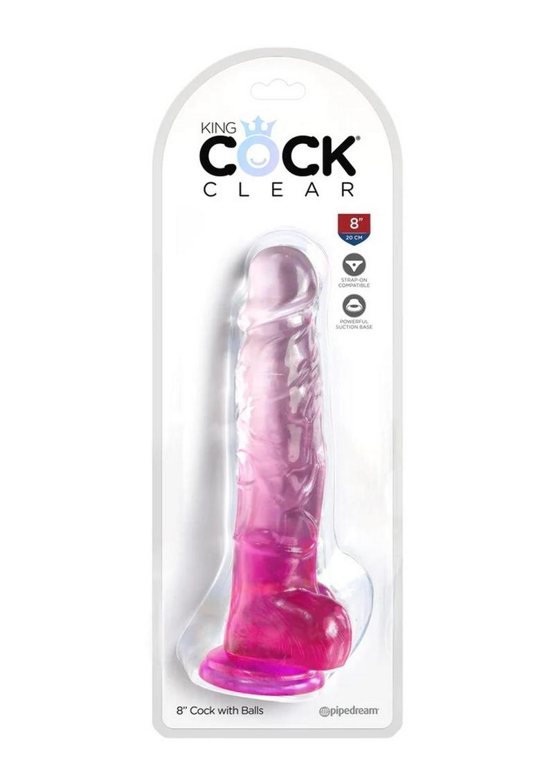 Load image into Gallery viewer, King Cock Clear Dildo with Balls - Clear/Pink - 8in
