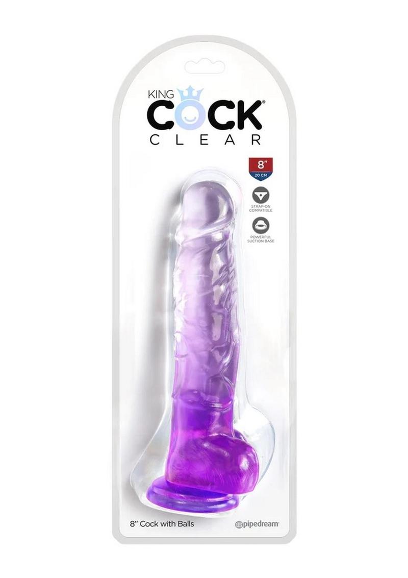 Load image into Gallery viewer, King Cock Clear Dildo with Balls - Clear/Purple - 8in
