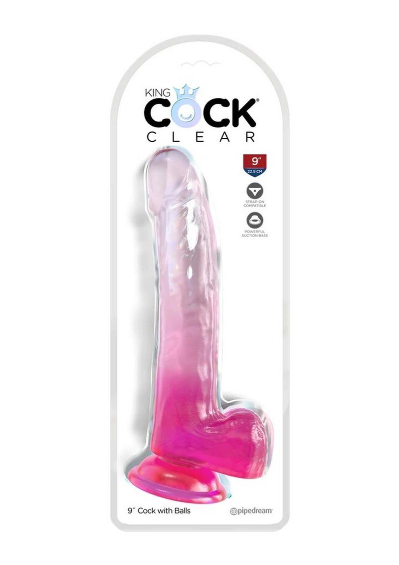 Load image into Gallery viewer, King Cock Clear Dildo with Balls - Clear/Pink - 9in
