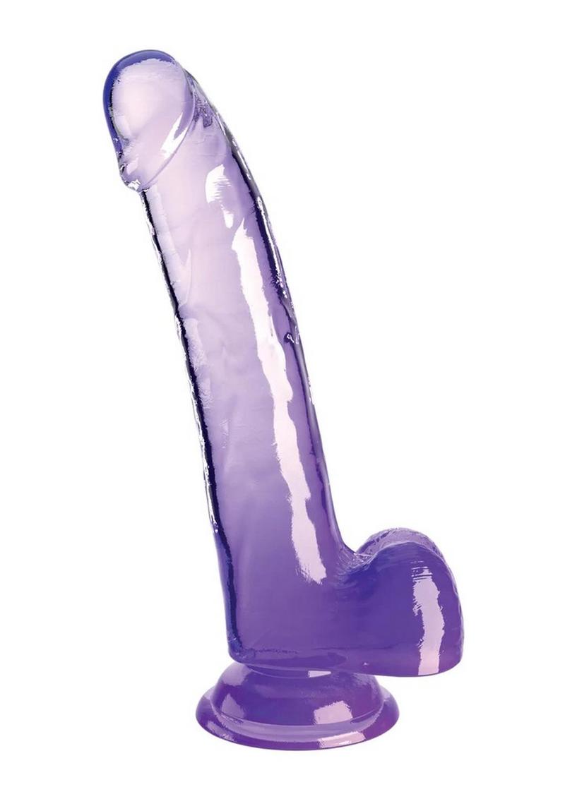 Load image into Gallery viewer, King Cock Clear Dildo with Balls - Clear/Purple - 9in

