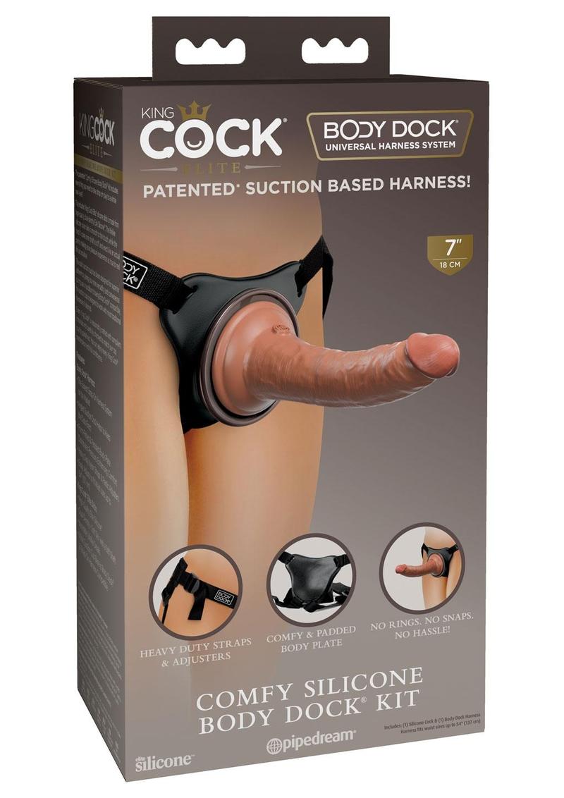Load image into Gallery viewer, King Cock Comfy Silicone Body Dock Strap-On Kit with Dildo - Black/Caramel - 7in

