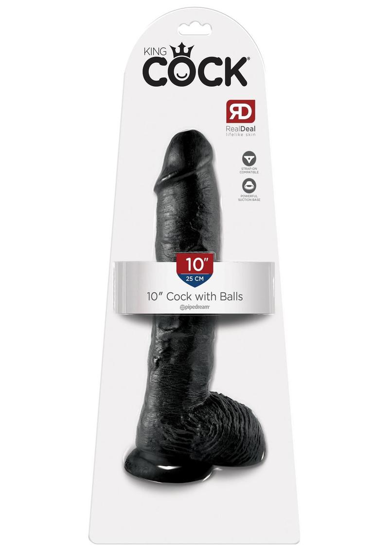 Load image into Gallery viewer, King Cock Dildo with Balls - Black - 10in
